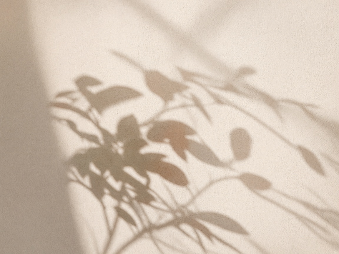 Abstract botanical shadow on a cream plaster wall